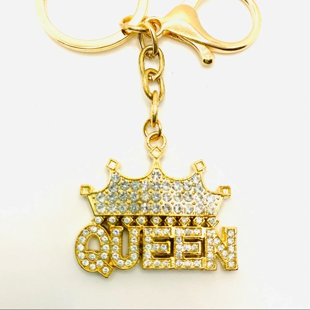 Purse Charm Key Chain Queen Crystals set in Golden tone. HIGH QUALITY CRYSTALS!